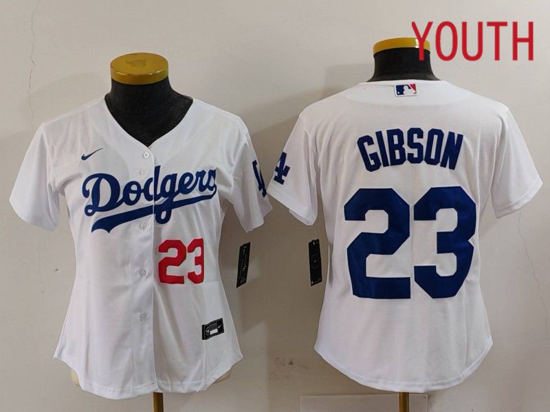 Youth Los Angeles Dodgers #23 Gibson White Nike Game 2024 MLB Jersey style 3->youth mlb jersey->Youth Jersey